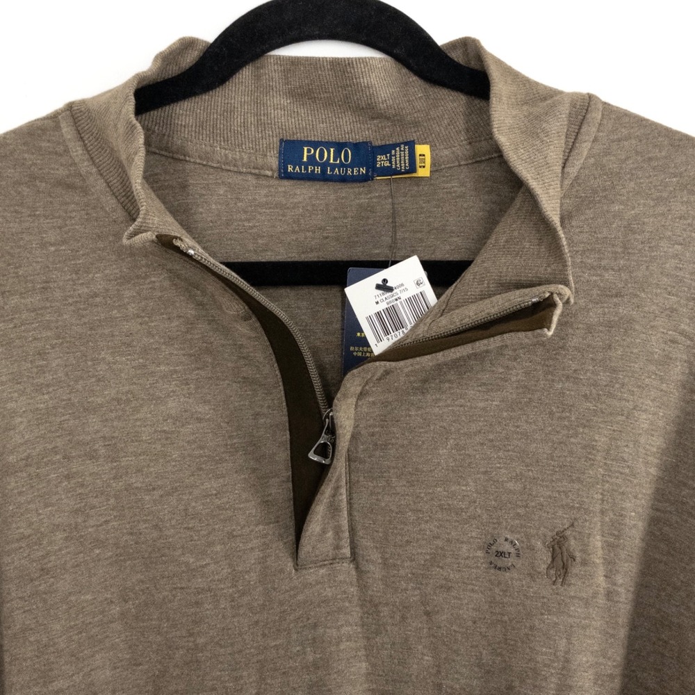 NEW Polo Ralph Lauren Men's 2XLT Big Tall Quarter Zip Pullover Sweater Taupe NWT - Picture 2 of 11